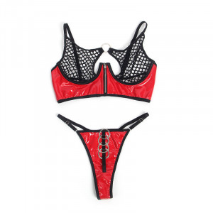 SUBBLIME - 955540 ENSEMBLE SOUTIEN-GORGE À FERMETURE ÉCLAIR EN CUIR PU VERNI ROUGE