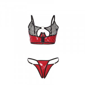 SUBBLIME - 955540 ENSEMBLE SOUTIEN-GORGE À FERMETURE ÉCLAIR EN CUIR PU VERNI ROUGE