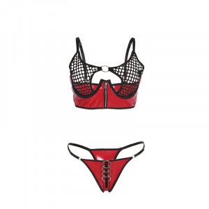 SUBBLIME - 955540 ENSEMBLE SOUTIEN-GORGE À FERMETURE ÉCLAIR EN CUIR PU VERNI ROUGE
