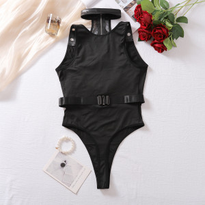 Body sexy en cuir PU et maille