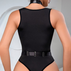 Body sexy en cuir PU et maille