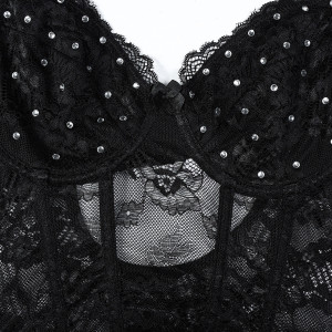 Body sexy en dentelle et strass