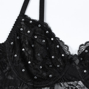 Body sexy en dentelle et strass