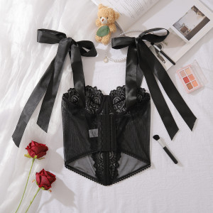 Corset sexy en dentelle et maille avec armatures