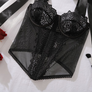 Corset sexy en dentelle et maille avec armatures