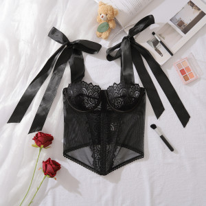 Corset sexy en dentelle et maille avec armatures