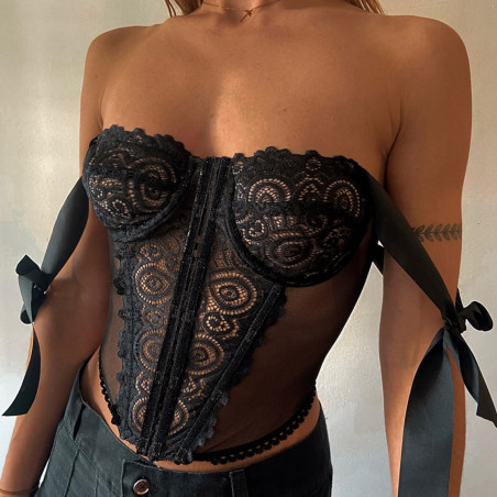 Corset sexy en dentelle et maille avec armatures