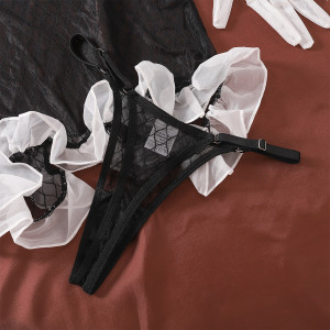 Ensemble de lingerie sexy en maille transparente et contrastée