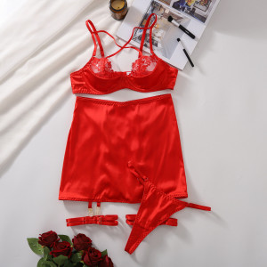 Ensemble lingerie sexy bretelles croisées - Rouge