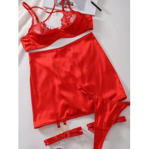 Ensemble lingerie sexy bretelles croisées - Rouge