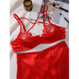 Ensemble lingerie sexy bretelles croisées - Rouge
