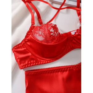 Ensemble lingerie sexy bretelles croisées - Rouge