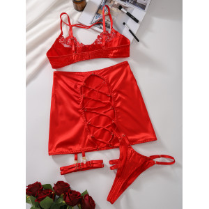 Ensemble lingerie sexy bretelles croisées - Rouge