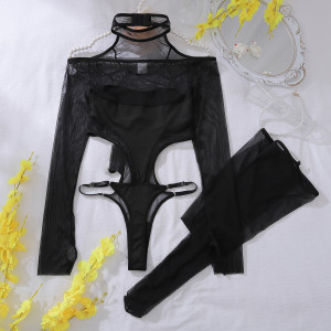 Body sexy noir en maille transparente