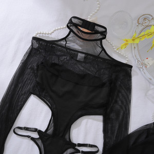 Body sexy noir en maille transparente