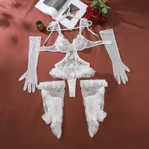 Ensemble de lingerie sexy body en dentelle - Blanc