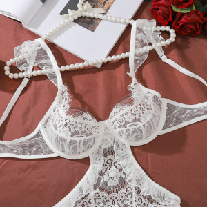 Ensemble de lingerie sexy body en dentelle - Blanc
