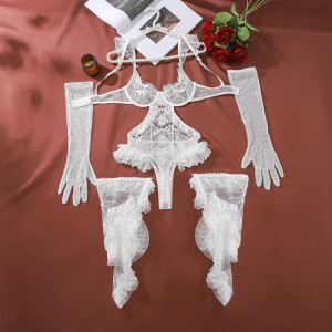 Ensemble de lingerie sexy body en dentelle - Blanc