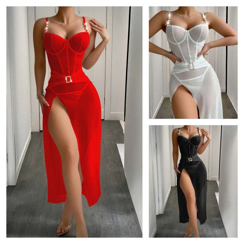 Robe lingerie longue transparente fendue Robe lingerie longue transparente fendue