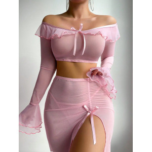 Ensemble lingerie en maille transparente