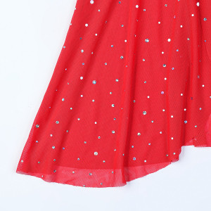 Robe lingerie transparente brodée à strass - Rouge