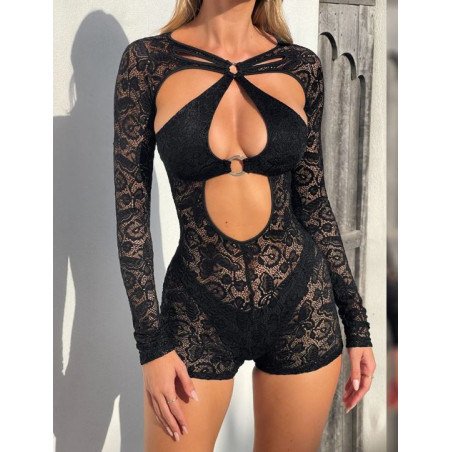 Combinaison sexy à manches longues en dentelle
