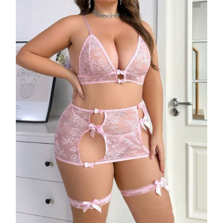 GRANDES TAILLES - Ensemble de lingerie en dentelle et noeuds