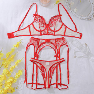 Ensemble de lingerie en dentelle florale transparente