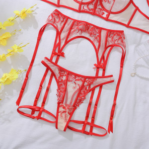 Ensemble de lingerie en dentelle florale transparente