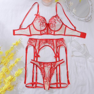 Ensemble de lingerie en dentelle florale transparente