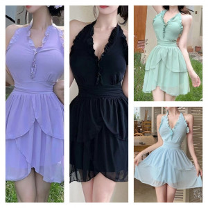 Robe dos nu fluide à volants