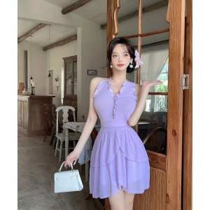 Robe dos nu fluide à volants