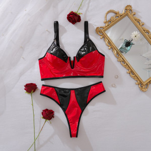 Ensemble lingerie sexy en similicuir bicolore