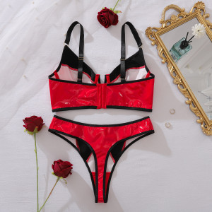 Ensemble lingerie sexy en similicuir bicolore