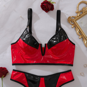 Ensemble lingerie sexy en similicuir bicolore