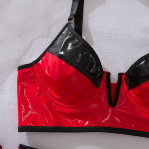 Ensemble lingerie sexy en similicuir bicolore