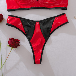 Ensemble lingerie sexy en similicuir bicolore