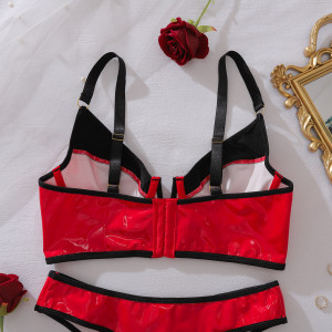 Ensemble lingerie sexy en similicuir bicolore