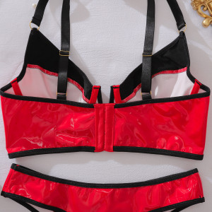 Ensemble lingerie sexy en similicuir bicolore