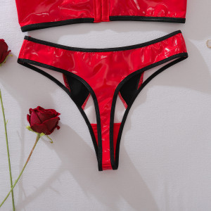 Ensemble lingerie sexy en similicuir bicolore