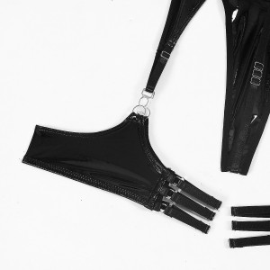 Ensemble de lingerie en cuir PU - Noir