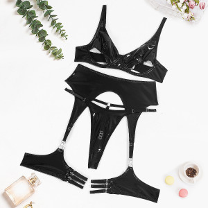 Ensemble de lingerie en cuir PU - Noir