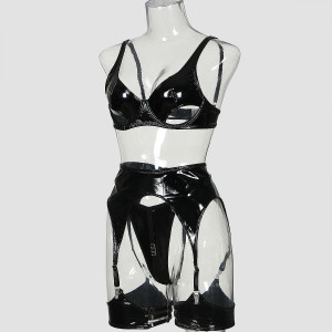Ensemble de lingerie en cuir PU - Noir
