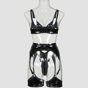 Ensemble de lingerie en cuir PU - Noir