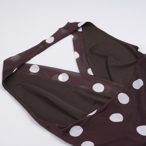 Robe à pois, décolleté plongeant en V, dos nu - Marron