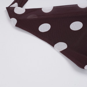 Robe à pois, décolleté plongeant en V, dos nu - Marron