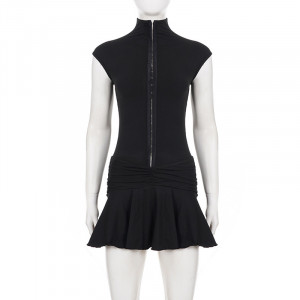 Robe courte sans manches zippée et plissée - Noir