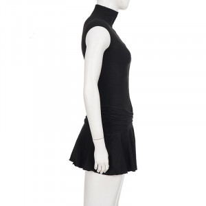 Robe courte sans manches zippée et plissée - Noir