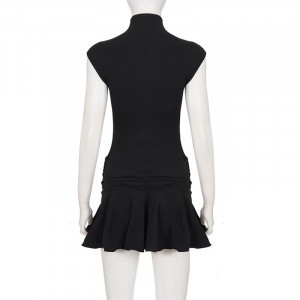 Robe courte sans manches zippée et plissée - Noir