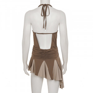 Robe à décolleté plongeant en V - Marron